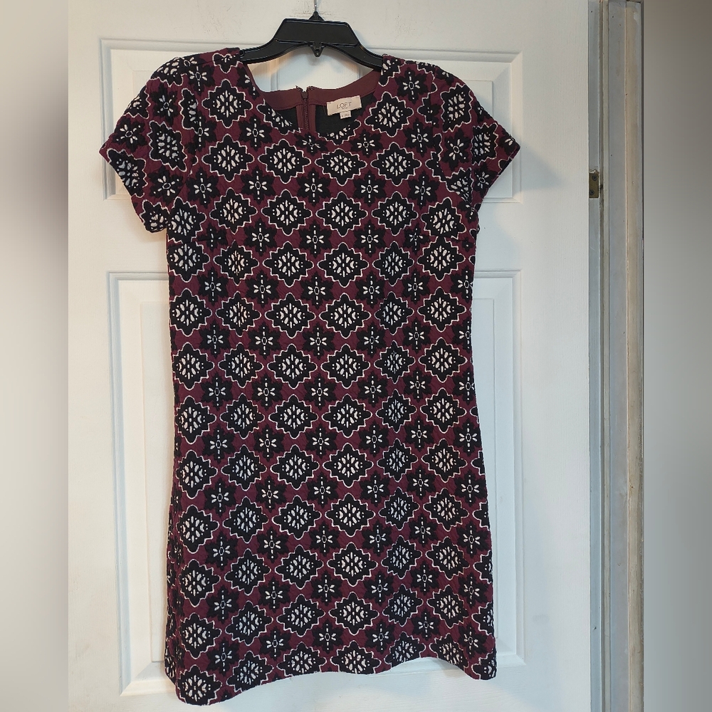 Loft Elegant Geometric Patterned Short Sleeve Dre… - image 1